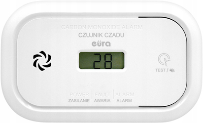 Detektor monoksidi karboni Eura CD-71A2v6300/B, alarm zanor, sinjalizim vizual, i bardhë