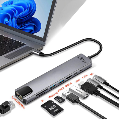 Поврзувачка станица Media-Tech 8 во 1 GIGA LAN HUB MT5046, сива