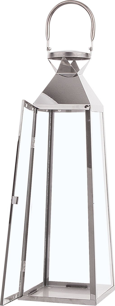 Fener metalik dekor, çelik inox, 42 cm, argjendtë