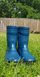 Çizme gome për kalamoj Garden Wellies, që s’i hyn uji, me taban kundër rrëshqitjes, blu navy me të zezë