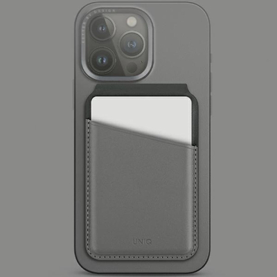 Portofol magnetik Uniq Lyden DS, RFID, me mbajtës telefoni, gri me të zezë