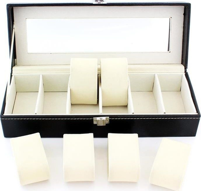 Kuti për ora “Box Case”, 6 vende, me kapak xhami, e zezë