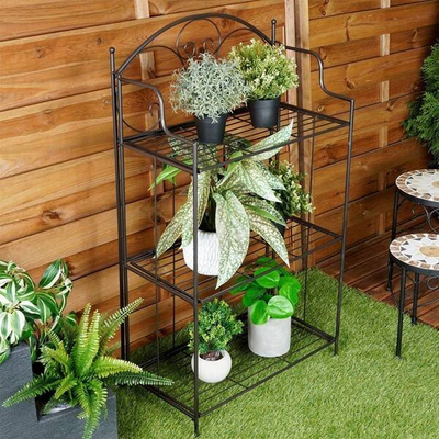 Stendë lulesh PROGarden metal, me 3 rafte, 58 x 30 x 100 cm, e zezë