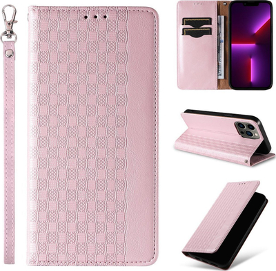 Kllëf portofol Hurtel Magnet Strap Case për iPhone 14 Pro Max, me stand, me mini lanyard, rozë