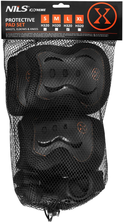 Set mbrojtës Nils Extreme H320 Gold, madhësia S, për patina dhe skateboard, i zi me ari
