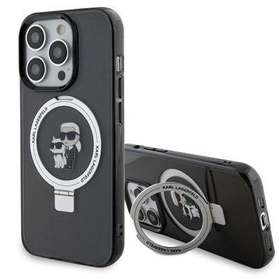 Këllëf telefoni Karl Lagerfeld KLHMP13LHMRSKCK, për iPhone 13 Pro 6.1", MagSafe me unazë mbajtëse, i zi