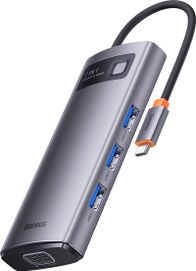 Hub Type C Baseus WKWG040013 7 në 1, HDMI VGA RJ45 USB 3.0, gri