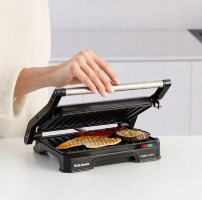 Тостер електричен Taurus My Grill Legend, 1000W, плочи со нелеплива обвивка, сребрен инокс
