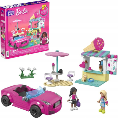 Set ndërtimi MEGA Barbie Convertible Ice Cream Stand, 226 copa, 2 mini goca kukulla, rozë