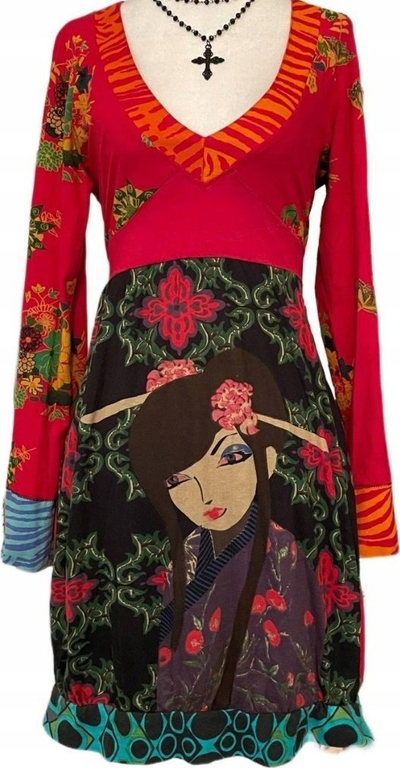 Fustan Desigual All Together, i gjatë, me mëngë të gjata, shumëngjyrësh
