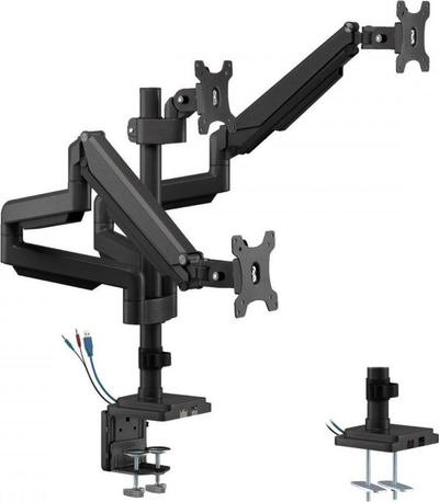 Krah monitori për 3 ekrane 13-32", me gas spring, me USB 3.0, i zi