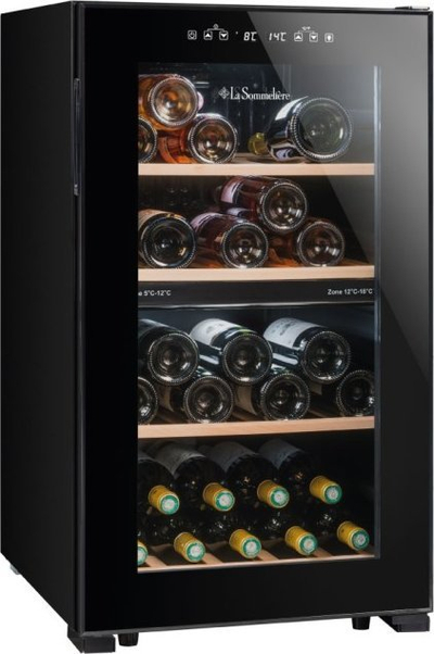 Фрижидер за вино La Sommeliere LS51.2ZBLACK, 50 шишиња, со две зони на температура, црн