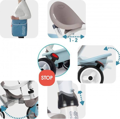 Tricikel Smoby Baby Balade, 3 në 1, me tendë dielli, blu