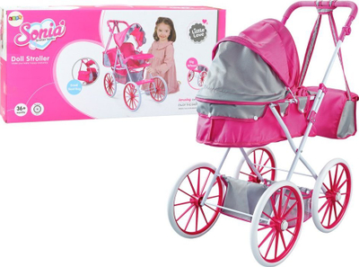 Karrocë për kukulla Doll Stroller, metal, me rrota të mëdhaja, rozë