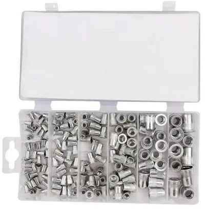 Set nitonatash alumini Forsage 36460, 150 copë, madhësi M3 M10, ngjyrë metalike