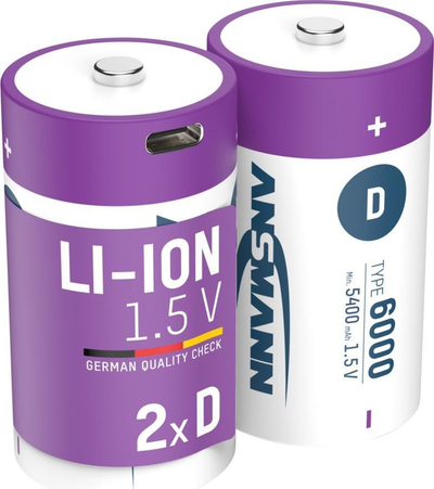 Bateri rikarikues Ansmann 1314-0005 D Li-Ion, 6000mAh, 1.5V, set 2 copë