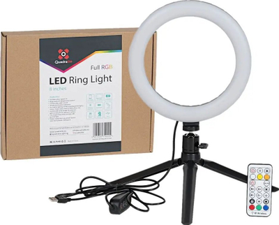 LED прстенесто светло Quadralite Ring Light 8\", RGB, USB, црна