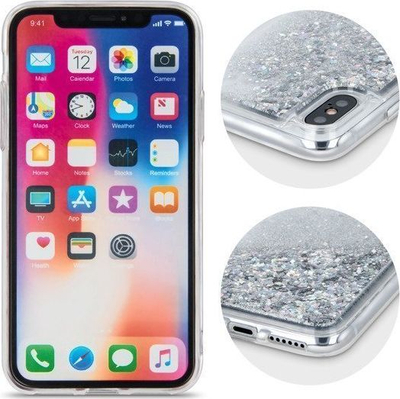 Kapak telefoni me shkëlqim, argjendtë, për Samsung Galaxy A60, PU/TPU