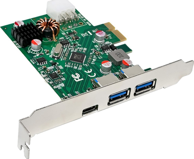Kartë zgjerimi InLine PCIe, 2 porta USB A, 1 port USB C 3.2 Gen1 PD 3.0, me 6 pin