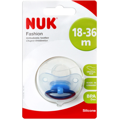 Cuclë NUK Fashion Silicone, ortodontike, 18-36 muaj, blu