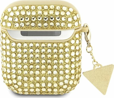 Kuti mbrojtëse Guess Hardcase Rhinestone Triangle për Apple AirPods, poliuretan, gold