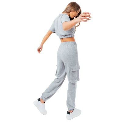 Trening për femra JustHype Sweat Crop T Shirt Cargo Joggers W LABON004, pambuk poliester, gri