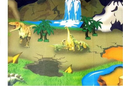 Tepih lojërash LeanToys Farma Dinozaurë, 107 x 58 cm, shumëngjyrësh