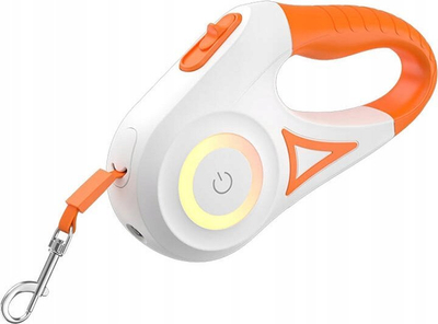 Litar automatik për qen Rojeco me LED, 5 m, deri 35 kg, i bardhë me portokalli
