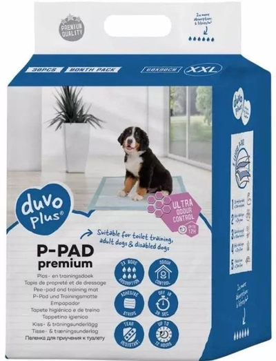 Хигиенски подлоги за кучиња Duvo+ P-Pad Premium Scent Control, 30 парчиња, XXL 60x90cm, бели