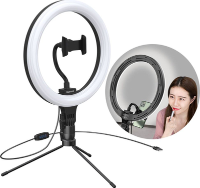 Unazë drite LED për telefon Baseus Live Stream, 10", USB, e zezë