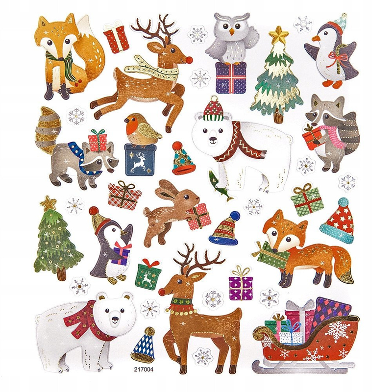 Sticker dekorativ Winter Animals, 38 copë, motiv dimëror, shumëngjyrësh
