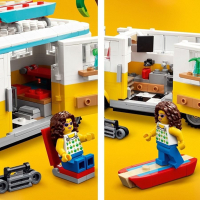 Set lodër LEGO Creator 3 në 1 31138 Beach Camper Van, ndërtim 3 në 1, për kalamaj 8+, shumëngjyrësh