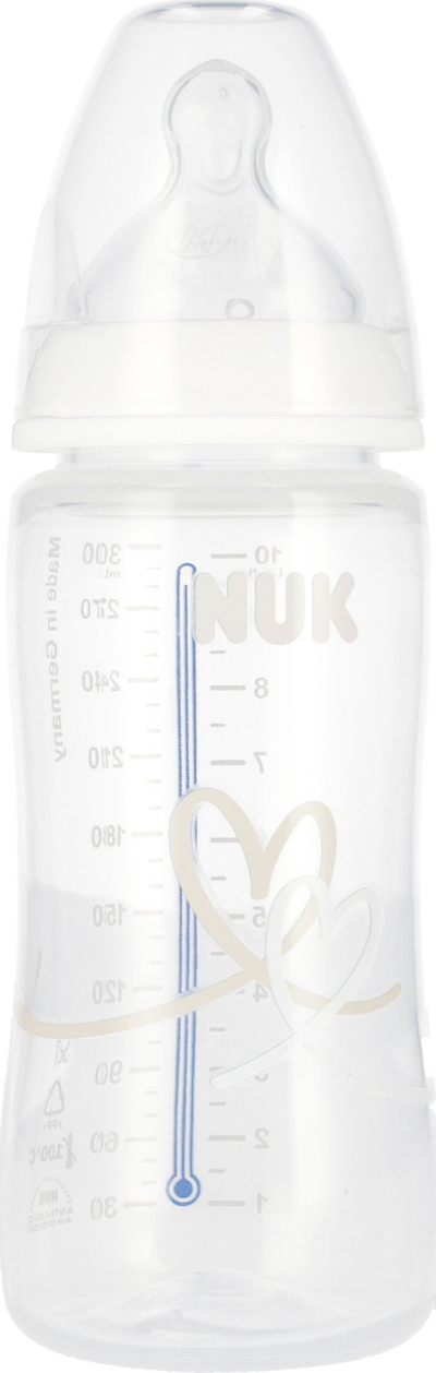 Biberon Nuk First Choice, 300ml, tregues temperature, i bardhë