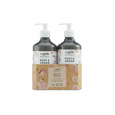 Set për duar I Love Naturals Rose & Argan- sapun i lëngshëm 500 ml + losion për duar 500 ml