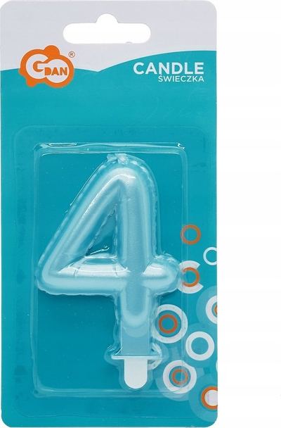 Qiri torte Godan Birthday Candles, numri 4, 7cm, blu perlë
