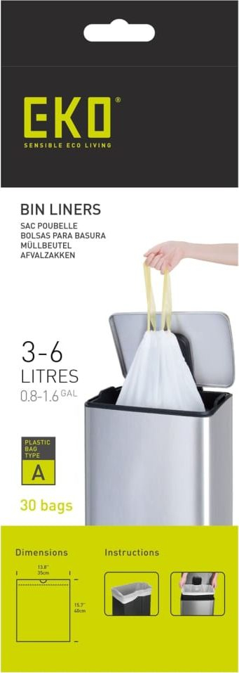 Кеси за ѓубре ЕКО Type A, 6L, 30 парчиња, бели
