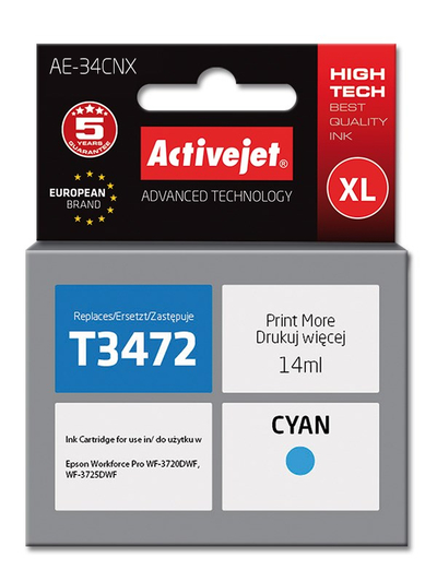 Ngjyrë për printer Activejet AE-34CNX (zëvendësim për Epson T3472), 14 ml, e kaltër