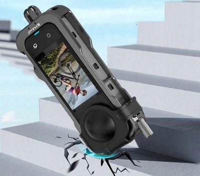 Kornizë mbajtëse Puluz PU981B për GoPro, 2x cold ISO, kapak silikoni për Insta360 X4, e zezë