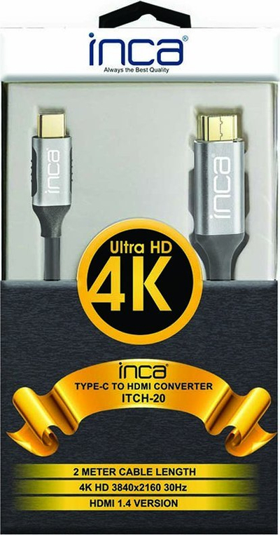 Kабел INCA ITCH-20, USB Type C во HDMI, 2 m, црн