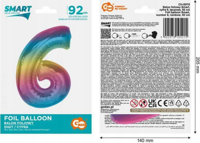 Balonë folie Number Rainbow 6, 92 cm, shumëngjyrëshe
