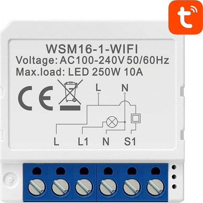 Modul ndërprerësi Wi‑Fi Avatto Tuya, 1 kanal, i bardhë