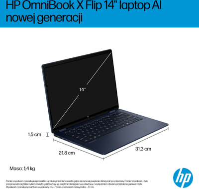 Laptop 2 në 1 HP OmniBook X Flip, 14" 2K OLED, Ultra 5, 16GB 512GB, blu i errët