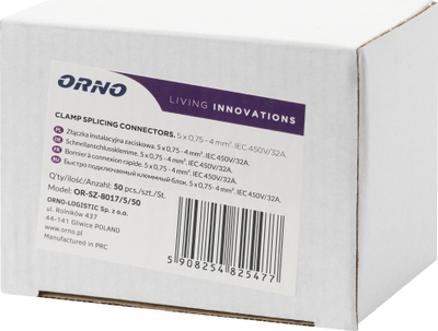 Lidhës elektrik ORNO Quick Connector 5x 0.75-4mm², set 50 copë, portokalli
