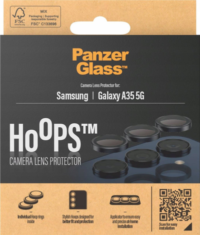 Mbrojtës kamere PanzerGlass Samsung Galaxy A35 Hoops, xham mbrojtës, kornizë alumini, i zi