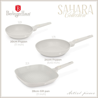 Set tiganësh BerlingerHaus Sahara BH-8079, 3 copë, alumini, bezhë