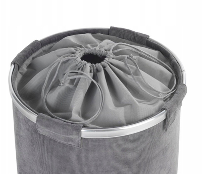 Koshi rrobash Gray Round Laundry Bin, i rrumbullakët, me kordelë, gri