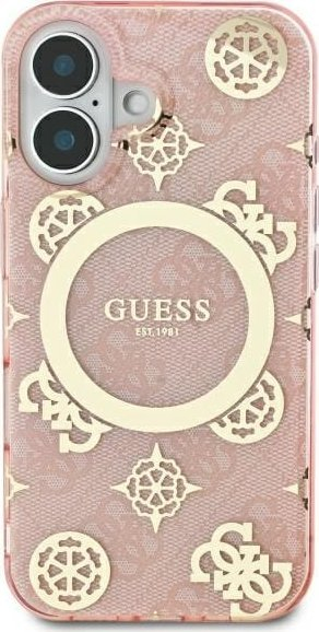 Mbulesë telefoni Guess 4G Monogram MagSafe për iPhone 16 6.1", lëkurë PU, rozë