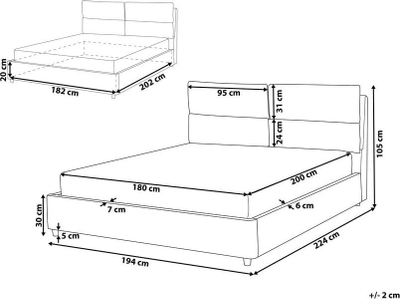 Shtrat Beliani Batilly Ottoman, 180 x 200 cm, kadife, gri
