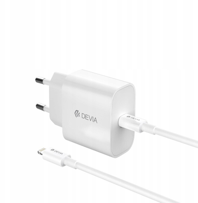 Karikues muri Devia Smart PD GaN 30W, USB C, me kabllo USB C Lightning, i bardhë