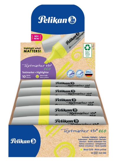 Marker tekstesh Pelikan 490 Eco, neon yellow, set 10 copë